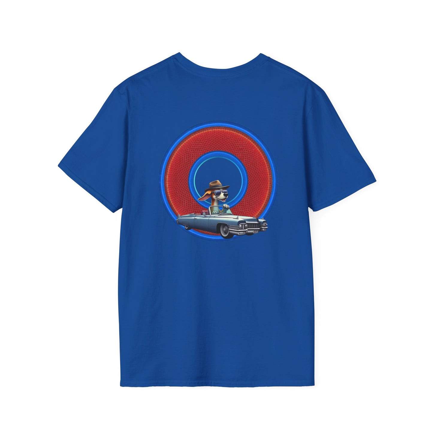 Classic Donut Tee - Unisex Soft-Style - "Jimmy's Marathon Donut Tee" - series 1.0  - variant 1 - rustic red/blue donut