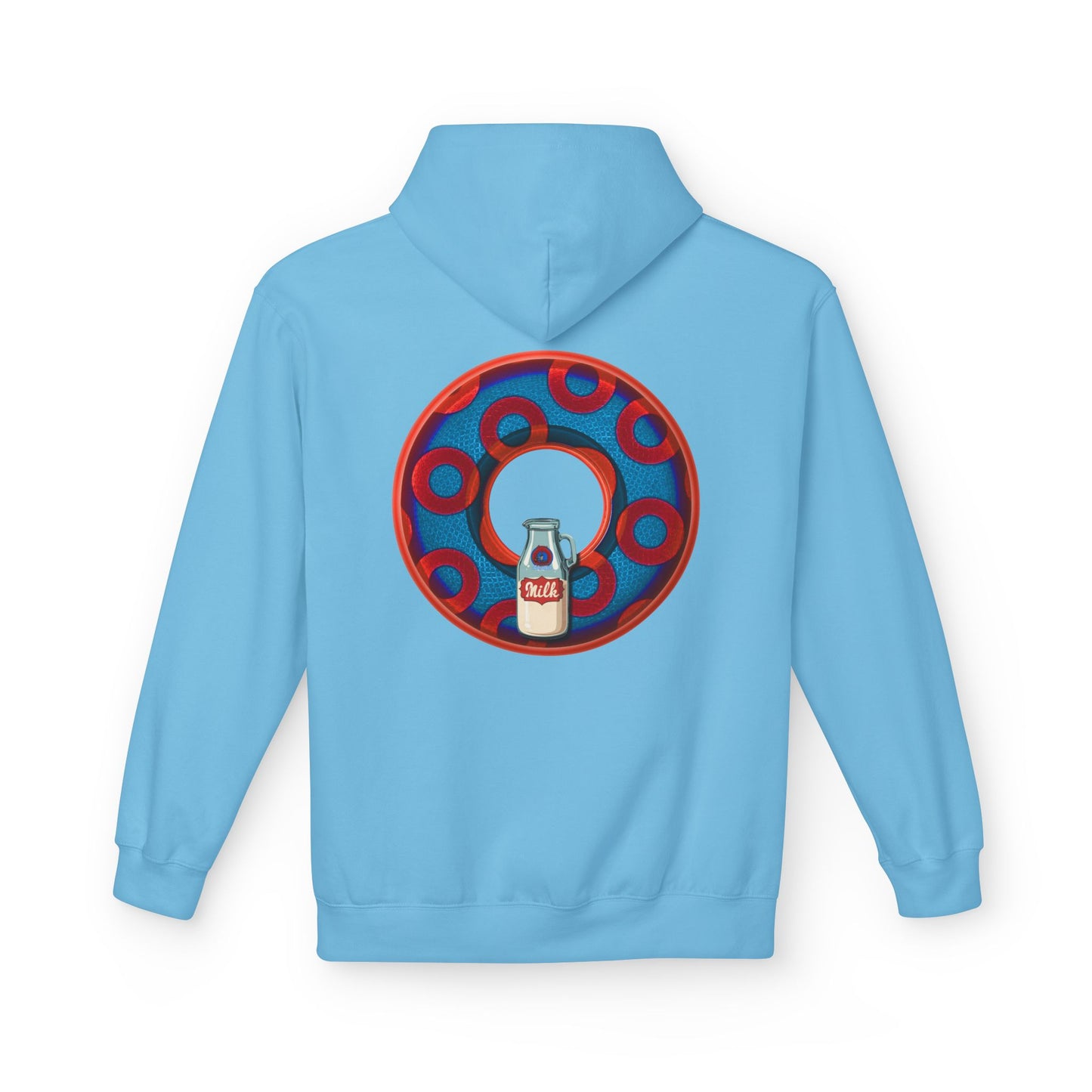 Fleece Harry Hoodies [Midweight Soft-style] - "Wooked Cream Dairy - YEMSG Donut" - blue/red rustic paradox donut - variant 1