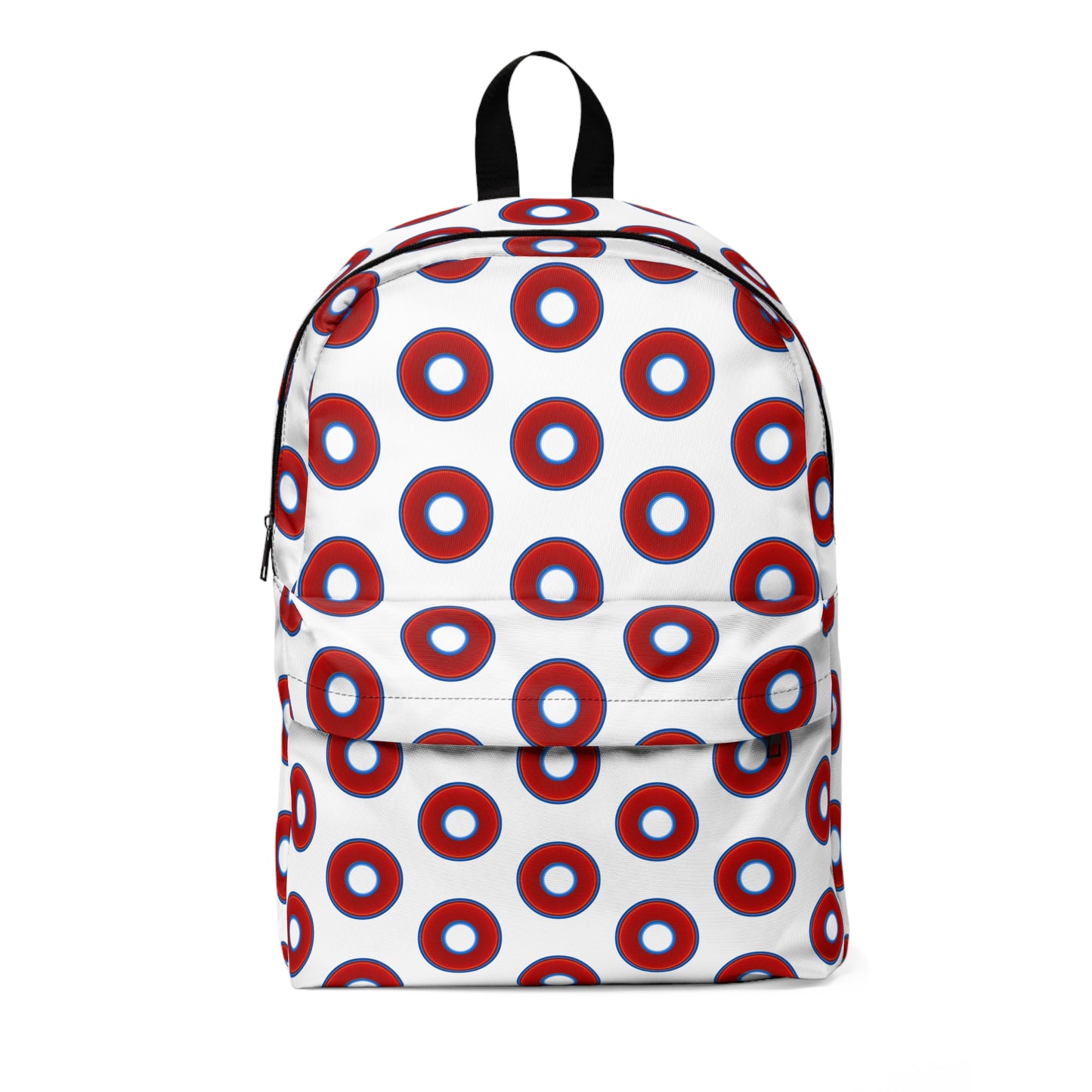 Donut Backpack - red vivid donuts w/white background