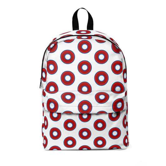 Donut Backpack - red vivid donuts w/white background