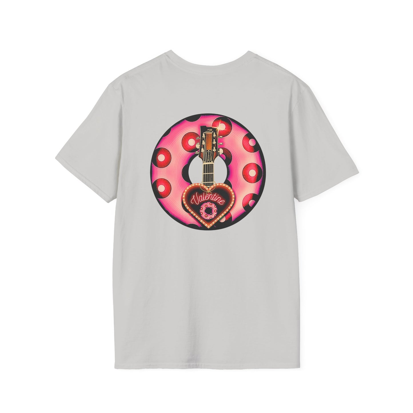 Classic Donut Tee - Unisex Soft-Style - "Would You Be My Donut?" - paradoxical faded magenta/red donut - variant 1