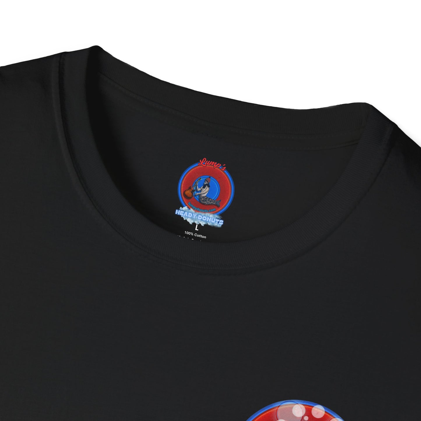 Classic Donut Tee - Unisex Soft-Style - "Bubbler's Donut Tee" - vivid red/blue donut