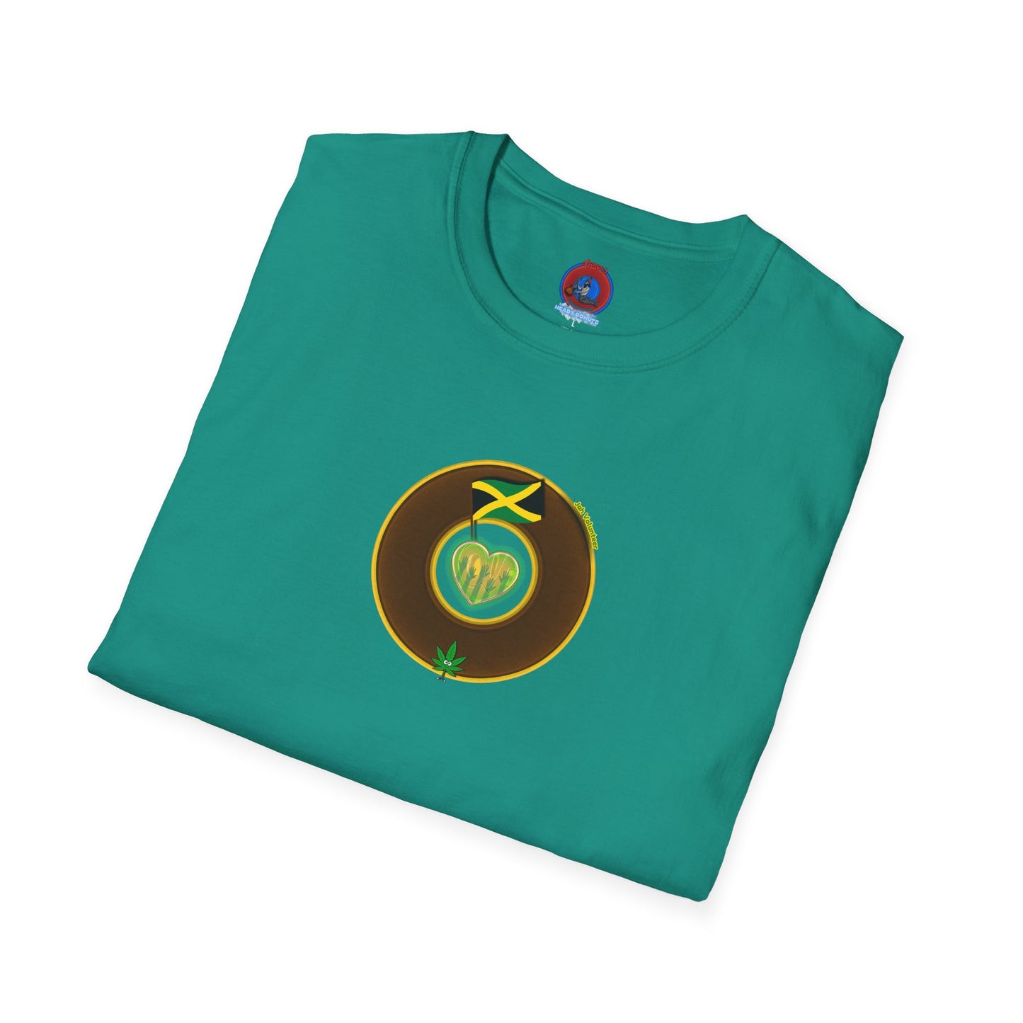 Classic Donut Tee - Unisex Soft-Style - "Jah Volunteers Protect Jah Love... and donuts!" - vivid brown/gold donut