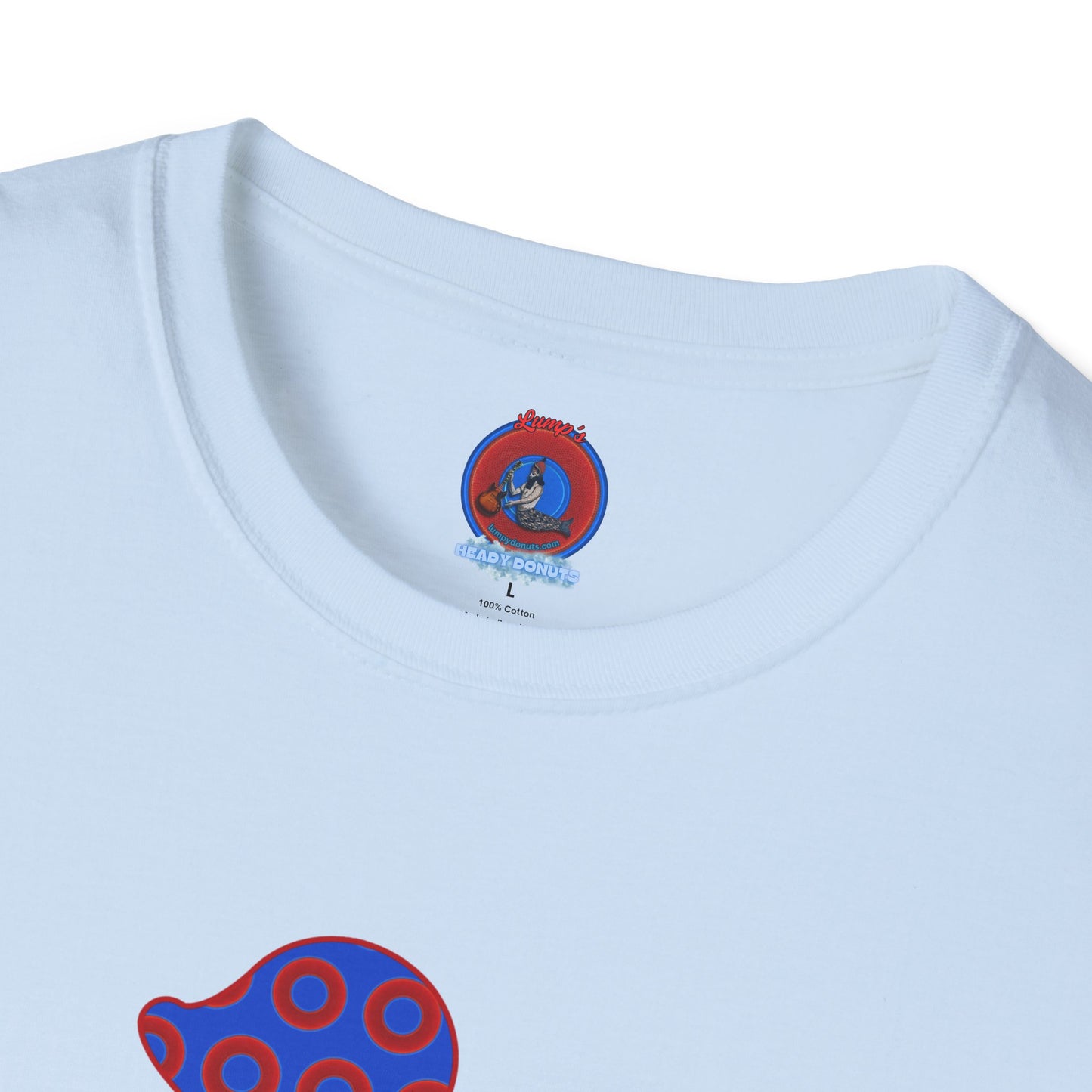Classic Donut Tee - Unisex Soft-Style - "Rubber Ducky Bath Time Donut" - vivid red/blue donut pattern - variant 3