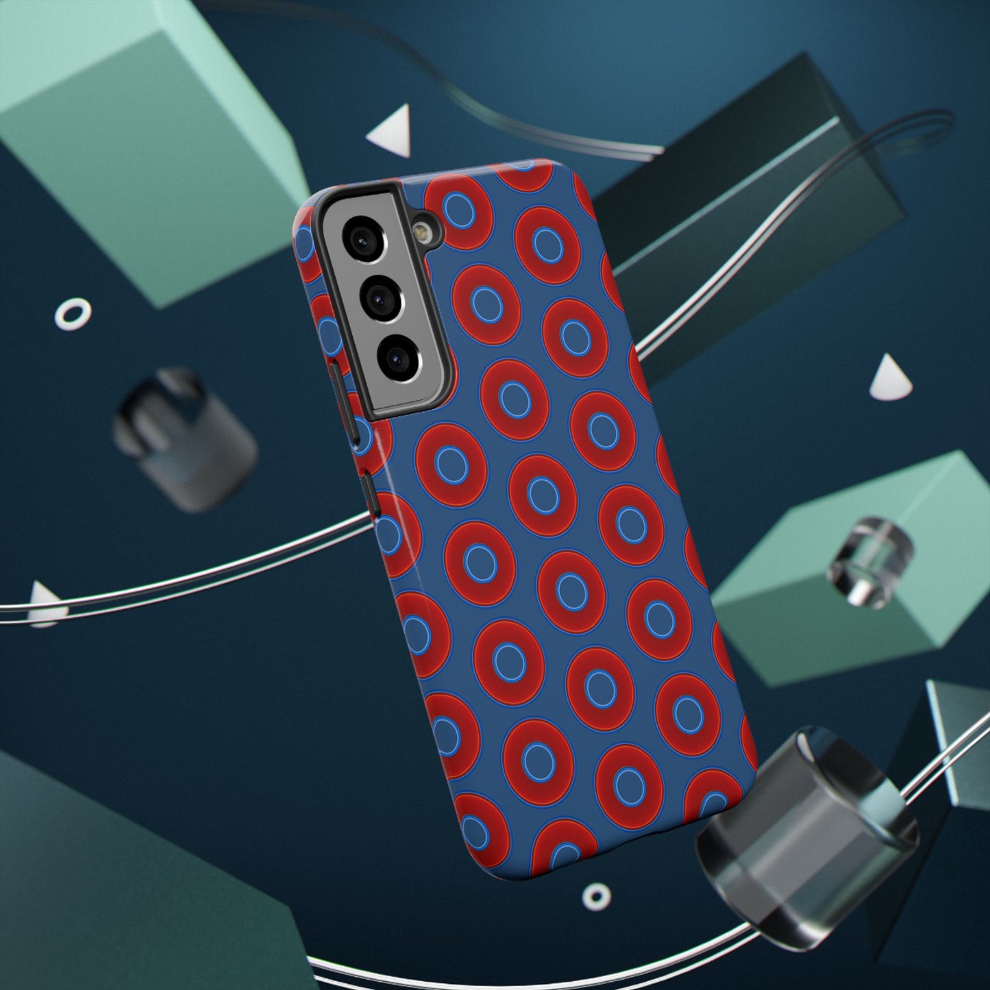 Impact-Resistant Lumpy Donut Case - red vivid donut print w/light navy blue background