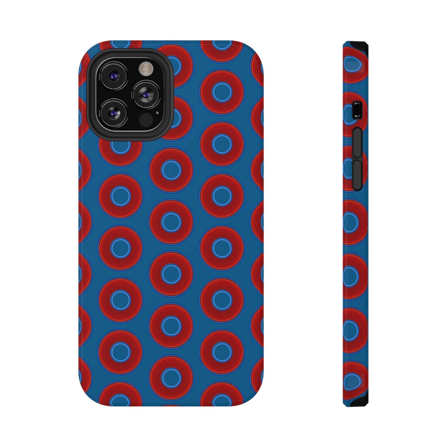 Impact-Resistant Lumpy Donut Case - red vivid donut print w/wavy navy background