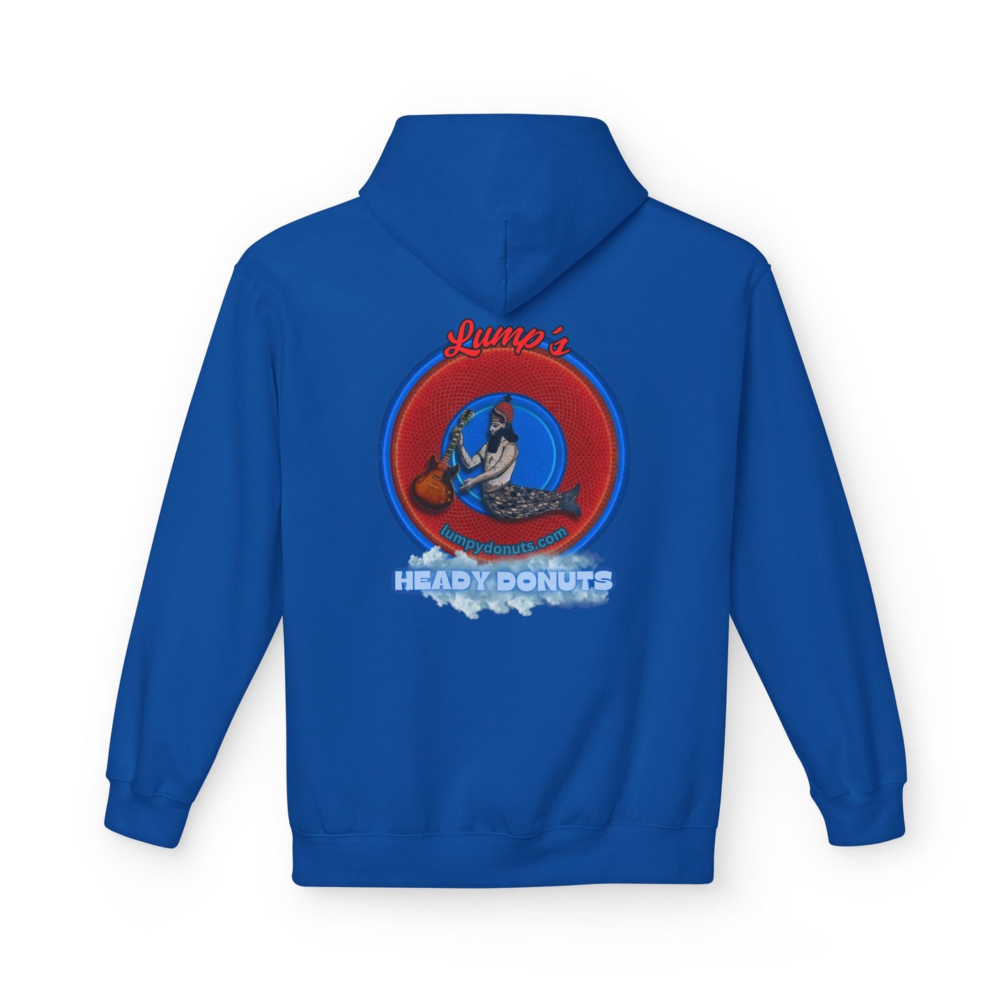 Unisex Fleece Hoodie - [Midweight Soft-style] - "Lump's Heady Logo" - w/rustic red donuts