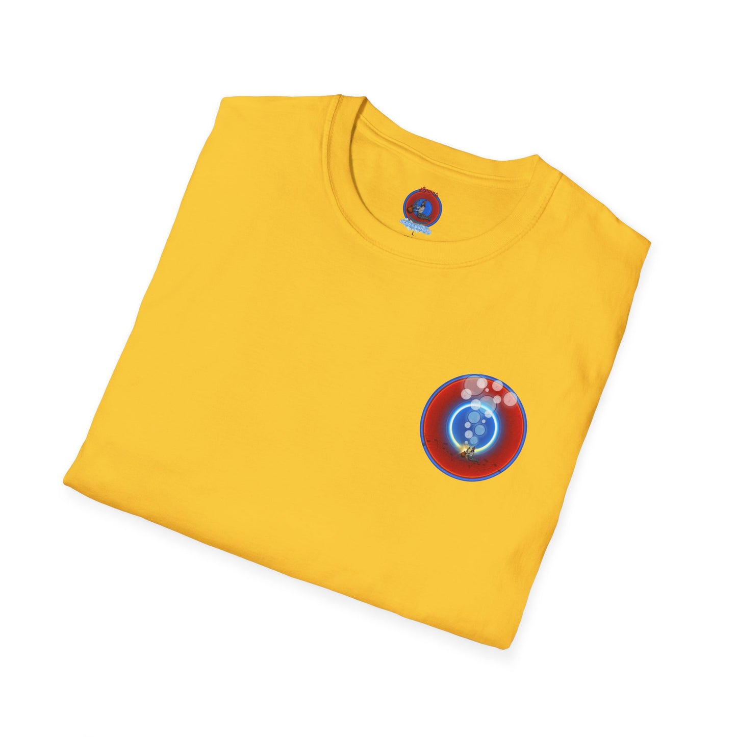 Classic Donut Tee - Unisex Soft-Style - "Bubbler's Donut Tee" - vivid red/blue donut