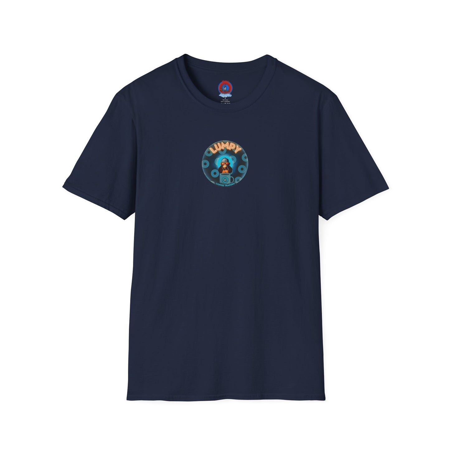 Lumpy Coffee Traders Tee - Unisex Soft-Style - "Good to Last Leaky Drop" - paradoxical ocean donut - variant 1 - logo front/coffee back