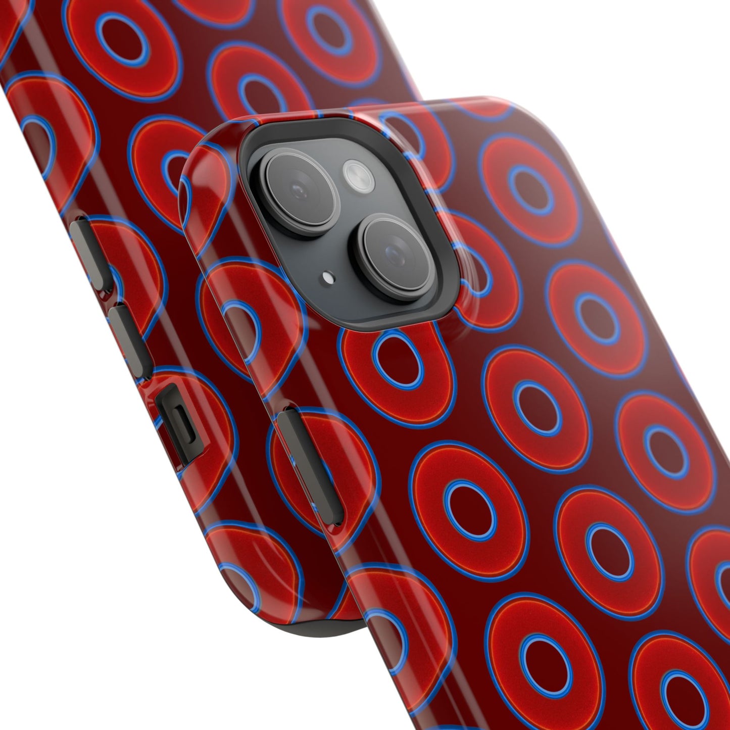 Impact-Resistant Lumpy Donut Case - red vivid donut print w/dark red background