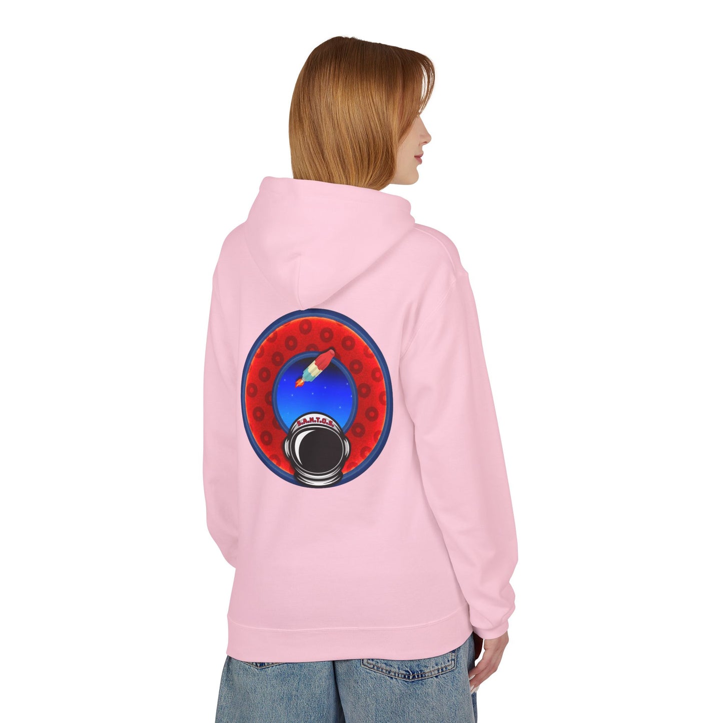 Fleece Harry Hoodies [Midweight Soft-style] - "This is What Donuts Smell Like in Space - YEMSG Donut" - w/widemouthed red/blue donut