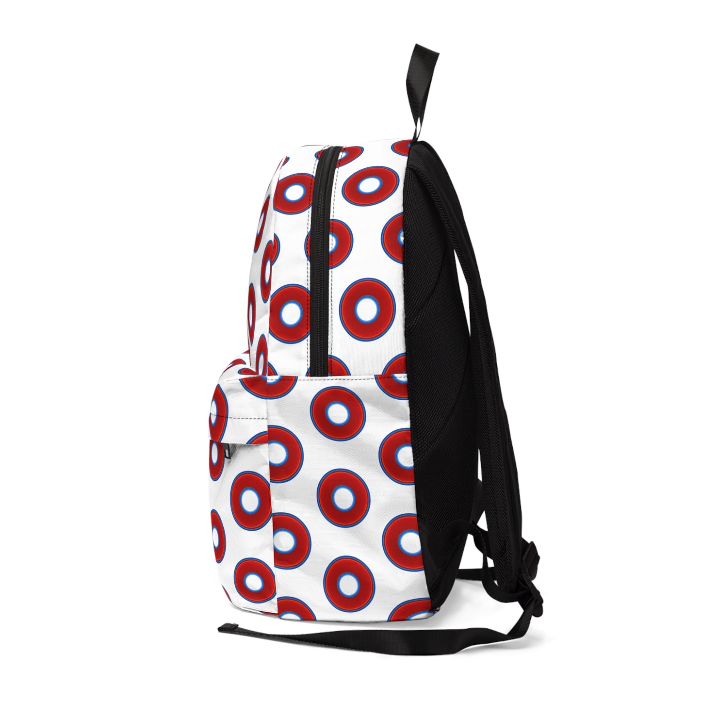 Donut Backpack - red vivid donuts w/white background