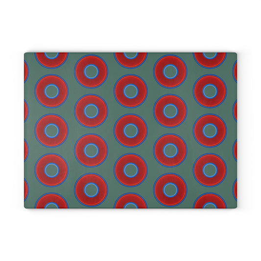 My Friend's Cutting Board - vivid red donuts w/Fenway green background