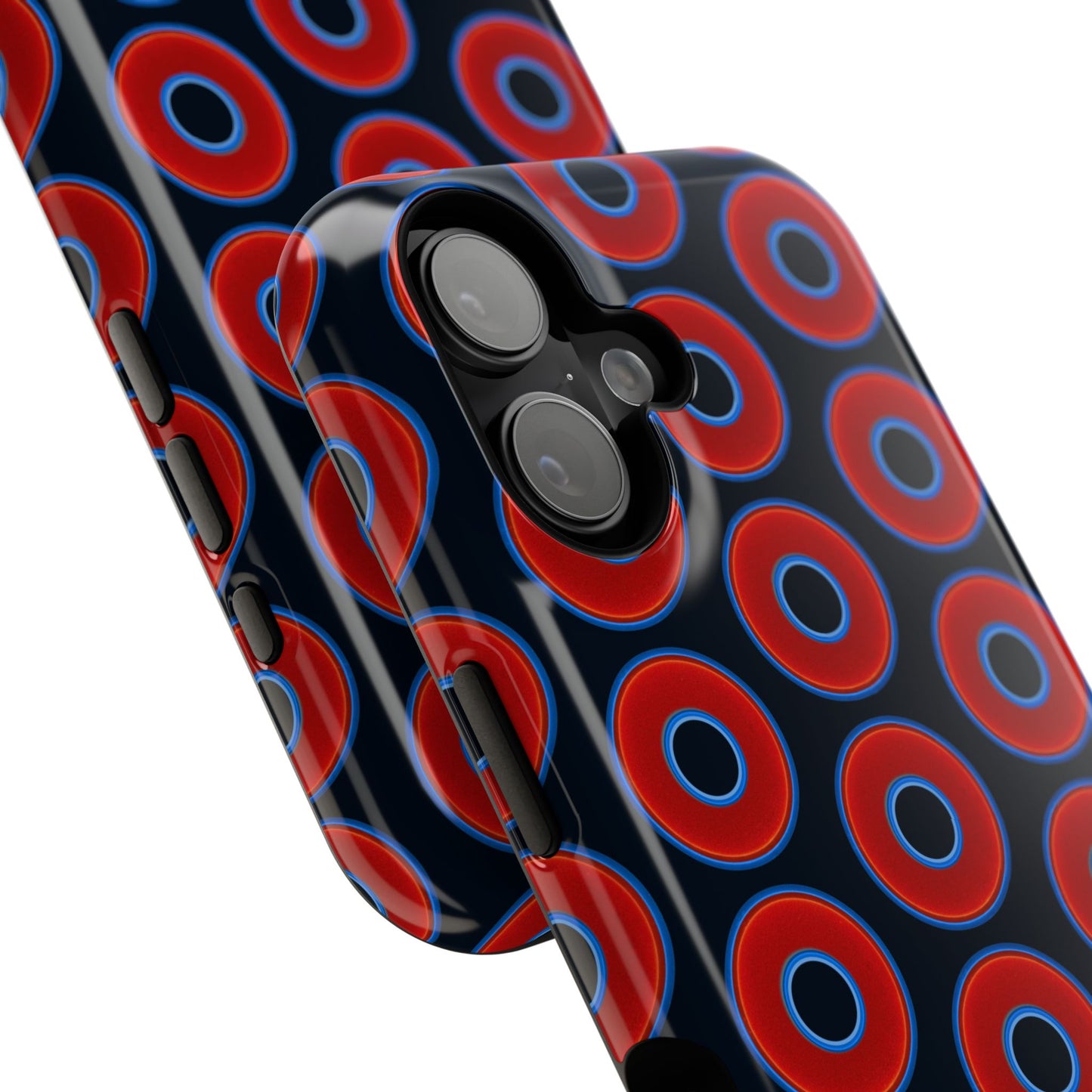 Impact-Resistant Lumpy Donut Case - red vivid donut print w/blue charcoal background