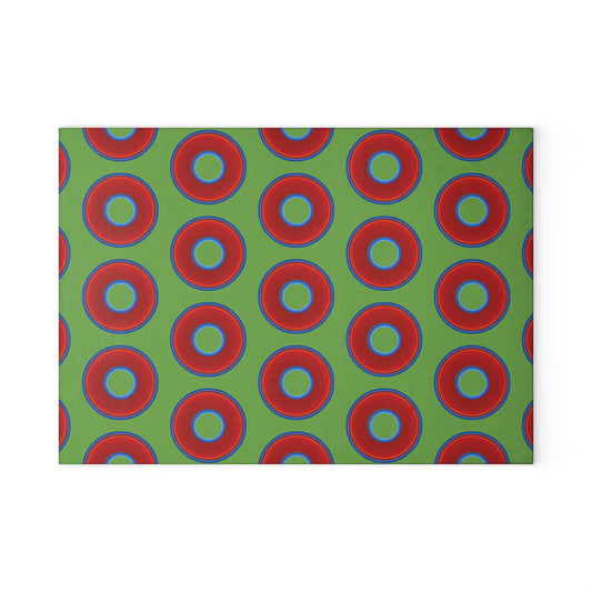 My Friend's Cutting Board - vivid red donuts w/light green background