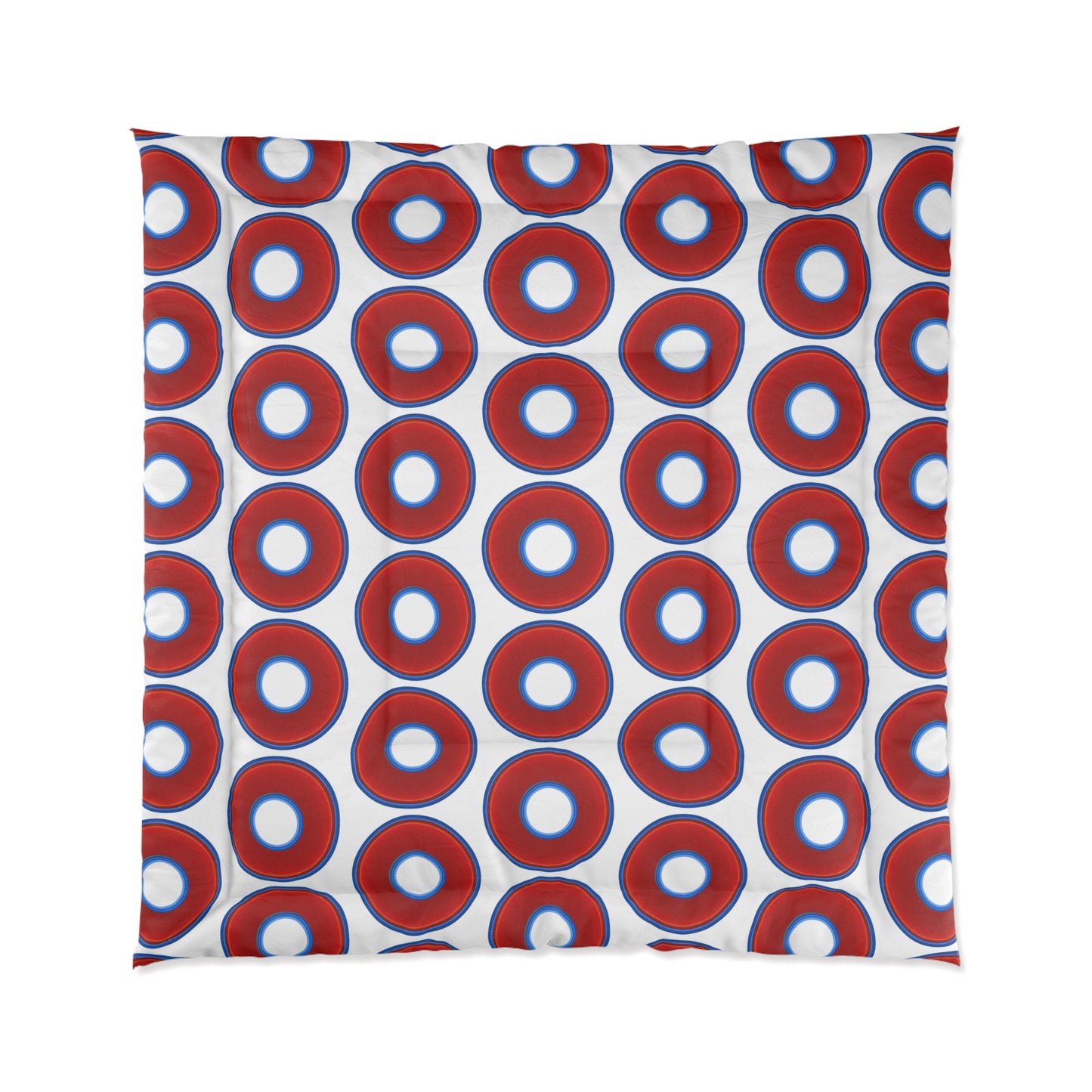 The Very Lumpy Comforter - vivid red donuts w/white background