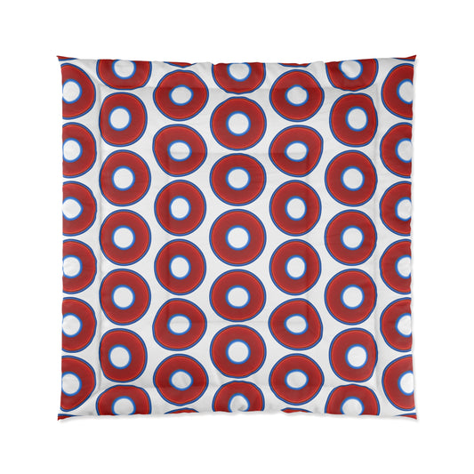 The Very Lumpy Comforter - vivid red donuts w/white background