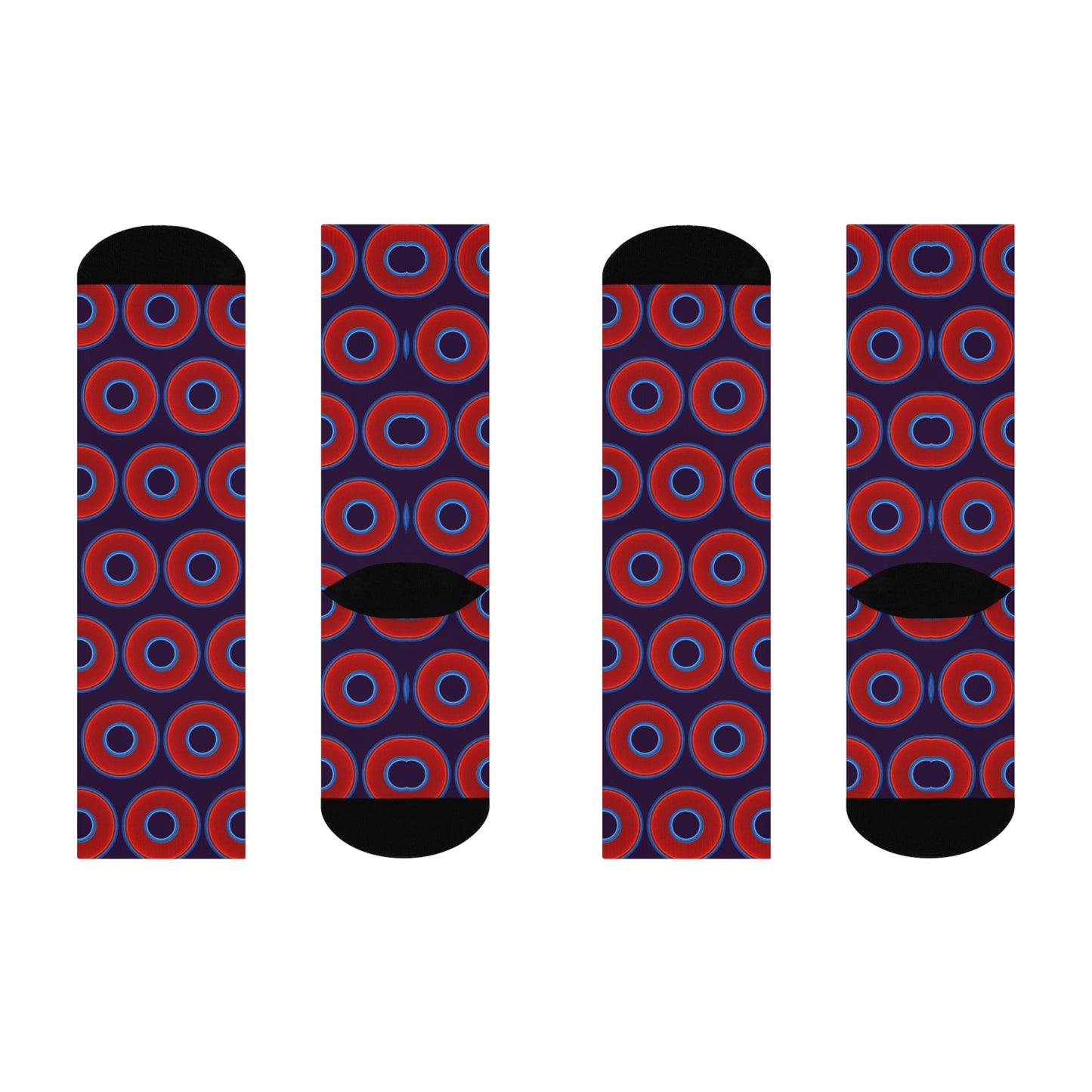 Lumpy Sox - cushioned crew - vivid red donut print w/midnight purple background