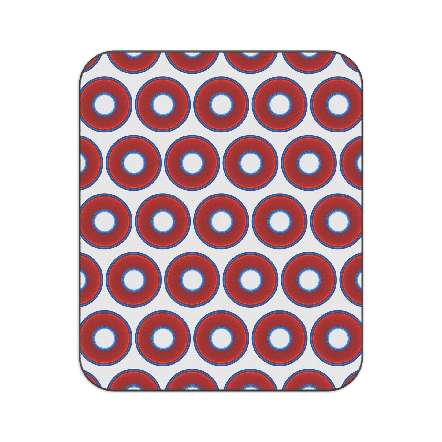 The Lumpy Party Blanket - giant water-resistant outdoor blanket [61" x 51"] - vivid red donuts w/white background