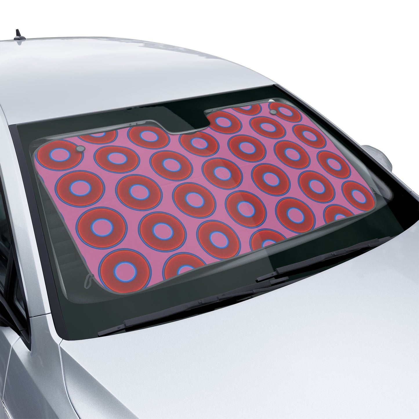 Automotive Donut Sun Shade - red vivid donuts w/pink background