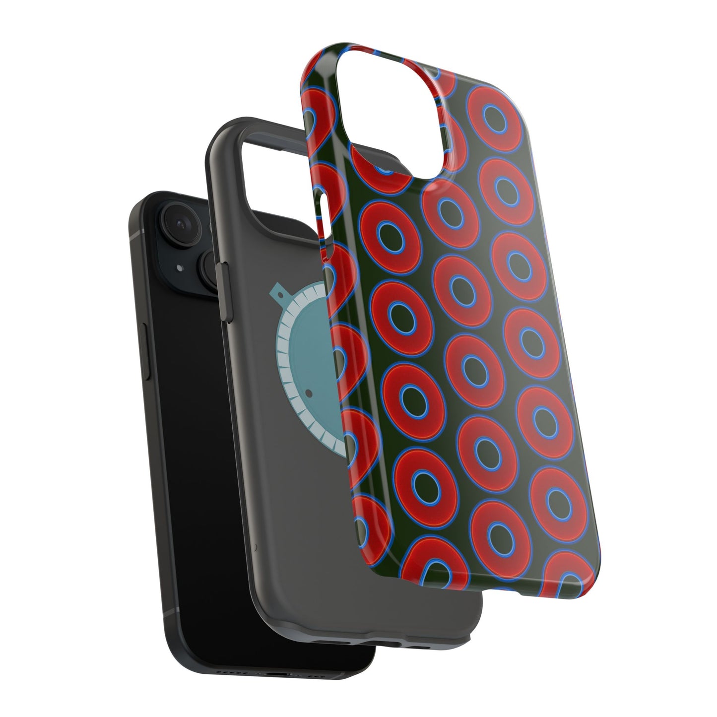 Magnetic Tough Donut Case - red vivid donut print w/deep forest green background