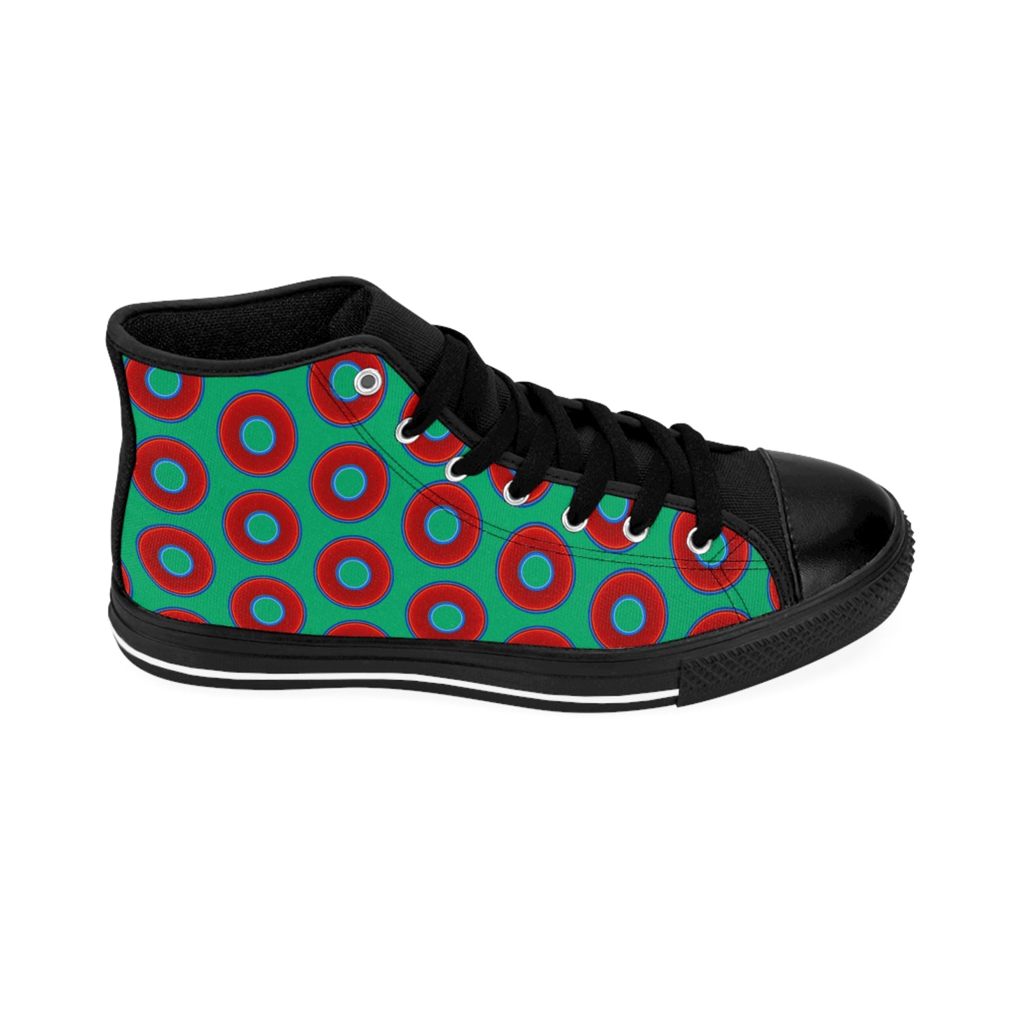 Men's Cushiony Convectors - High Tops - red vivid donuts w/jade green background