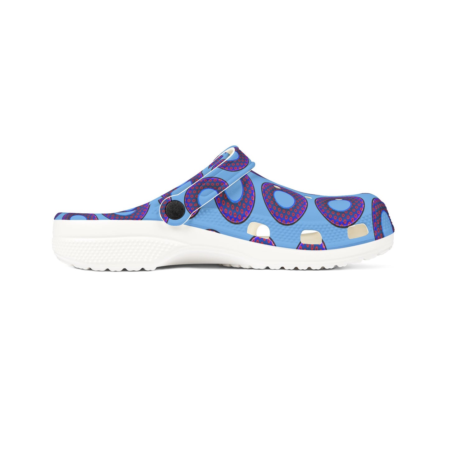 Spatchcocks - donut slip-on shoes - paradoxical weathered blue/red donuts w/light blue background [unisex]