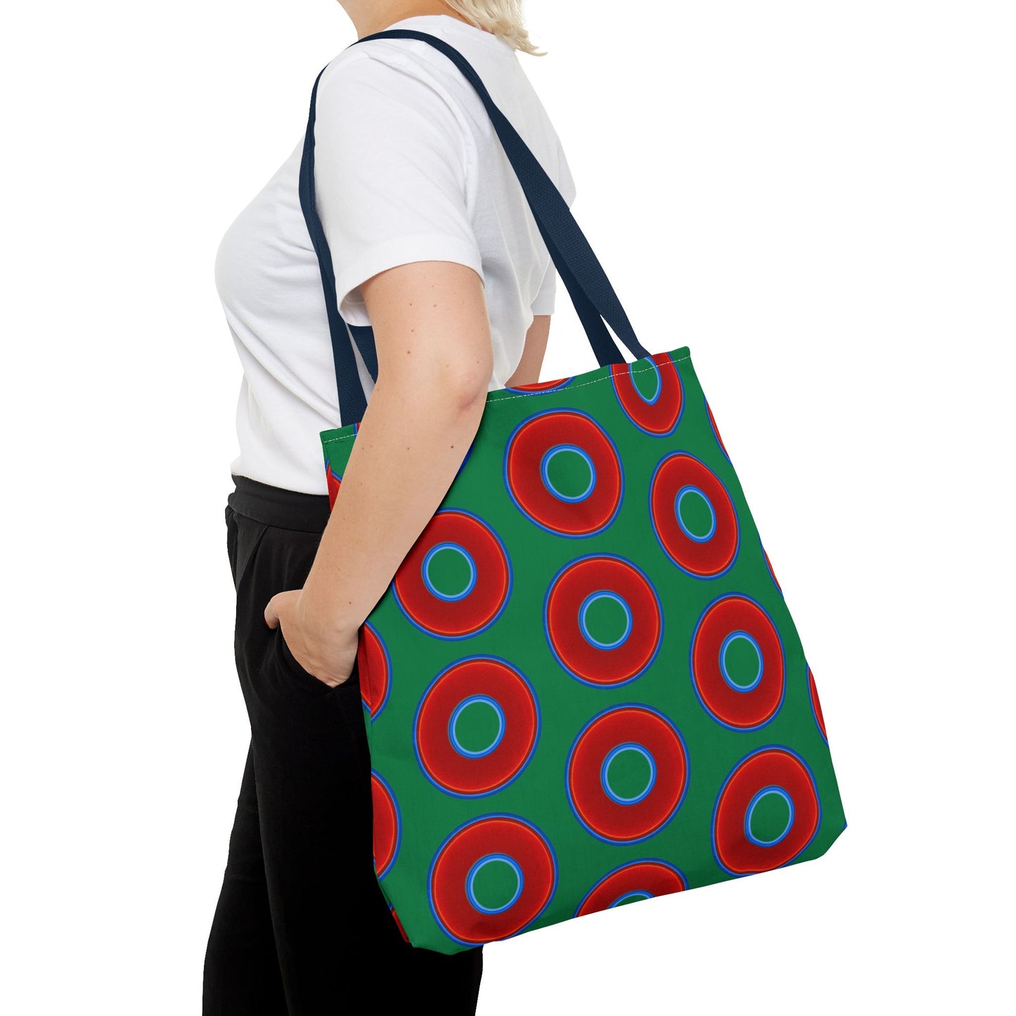 Lumpy Beach/Tote Bag - red vivid donuts w/green background