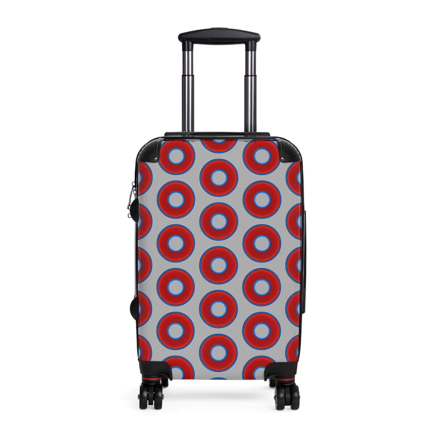 The Very Lumpy Donut Suitcase series - your choice of S, M or L - vivid red donut print w/light gray background