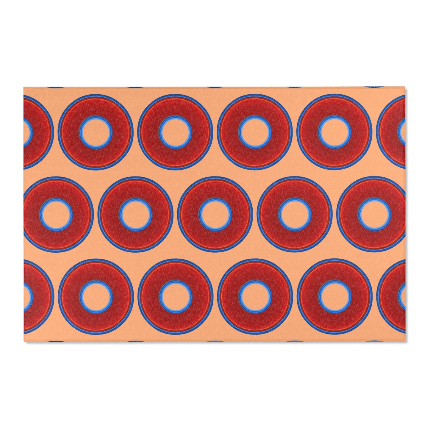 Lumpy Donut Print Rug - choice of 3 sizes - vivid red donut print w/peach background