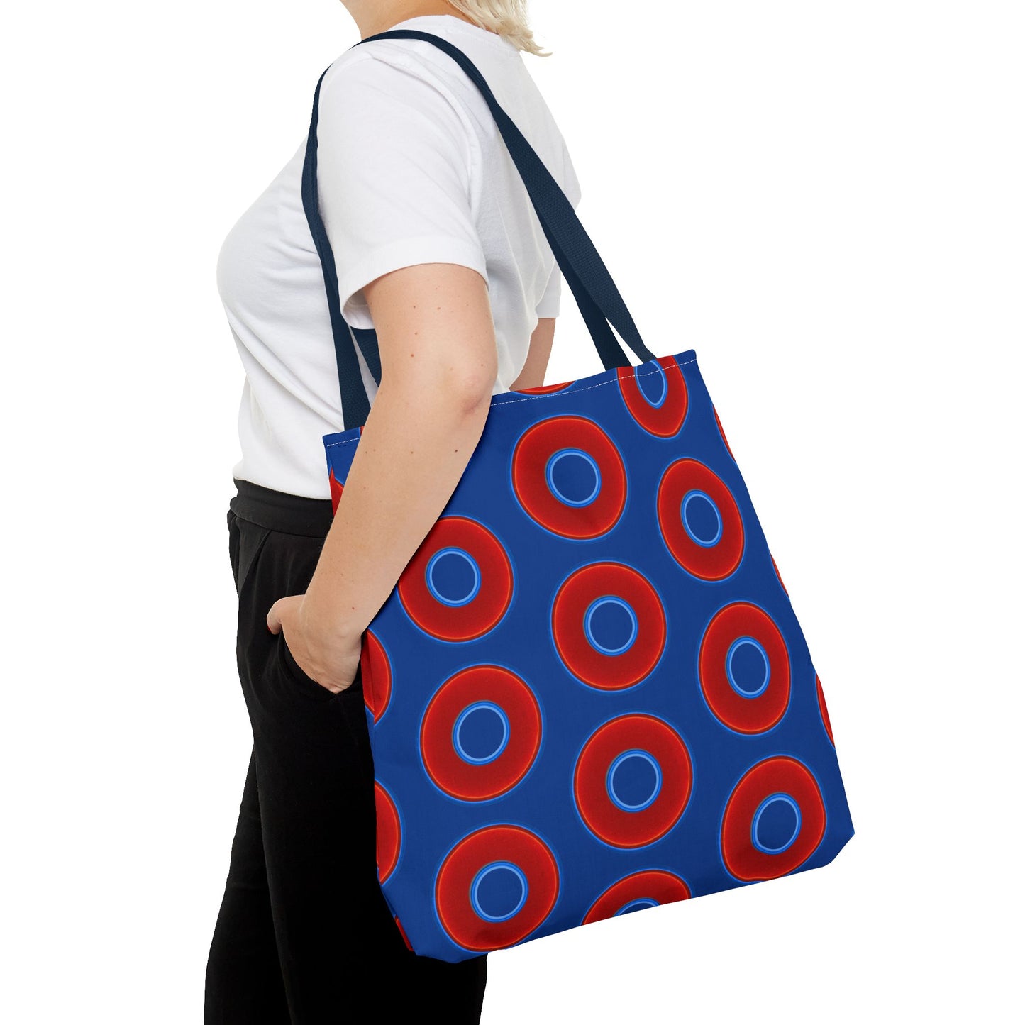 Lumpy Beach/Tote Bag - red vivid donuts w/dark blue background