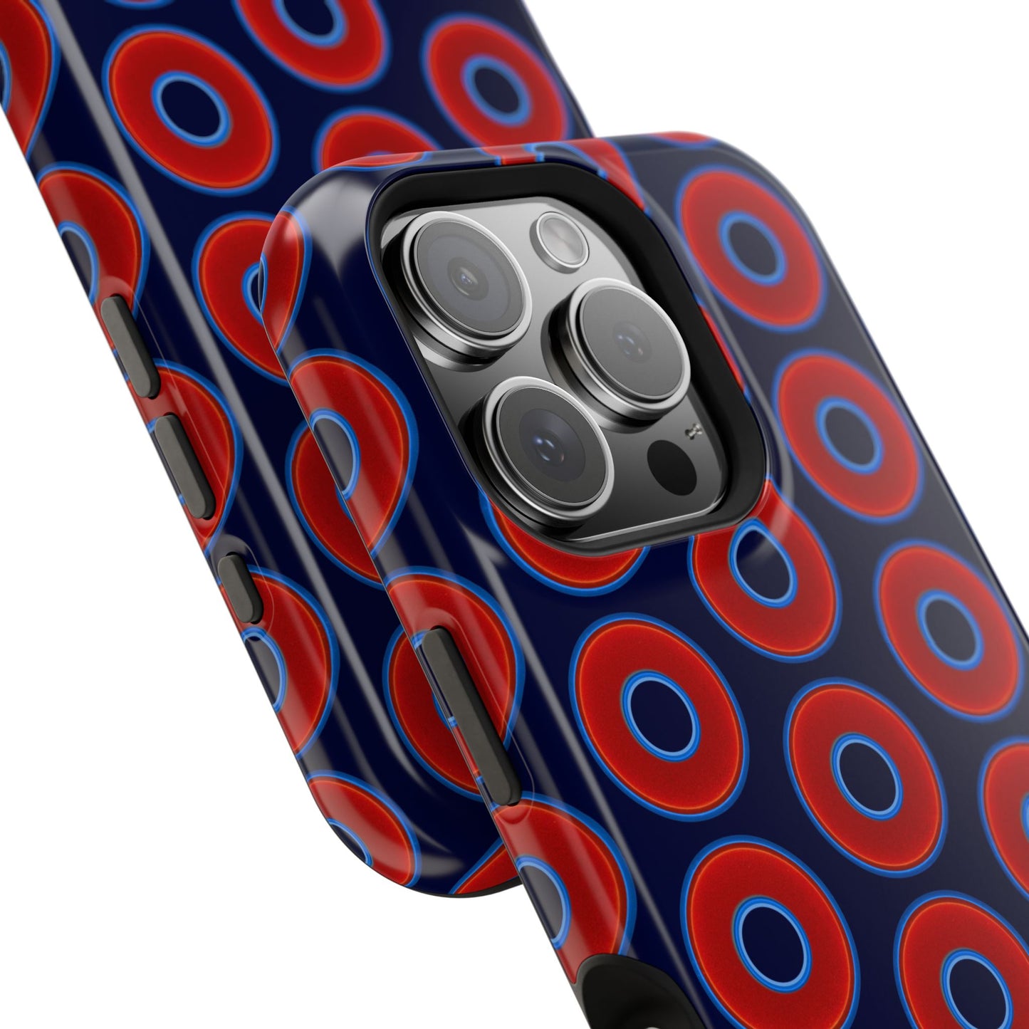 Impact-Resistant Lumpy Donut Case - red vivid donut print w/dark navy blue background