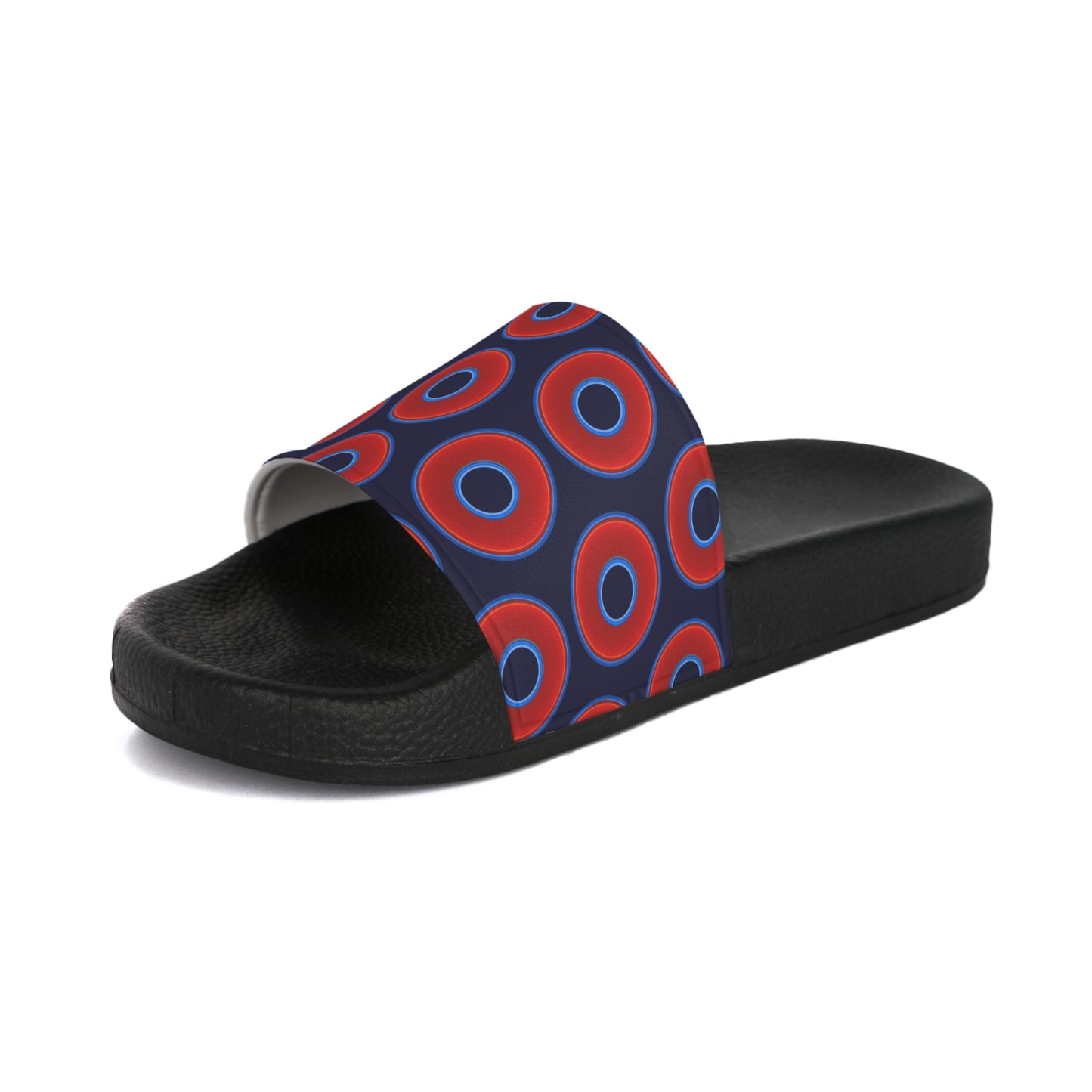 Men's Lumpy Sandals - slip-ons - red vivid donuts w/midnight blue background