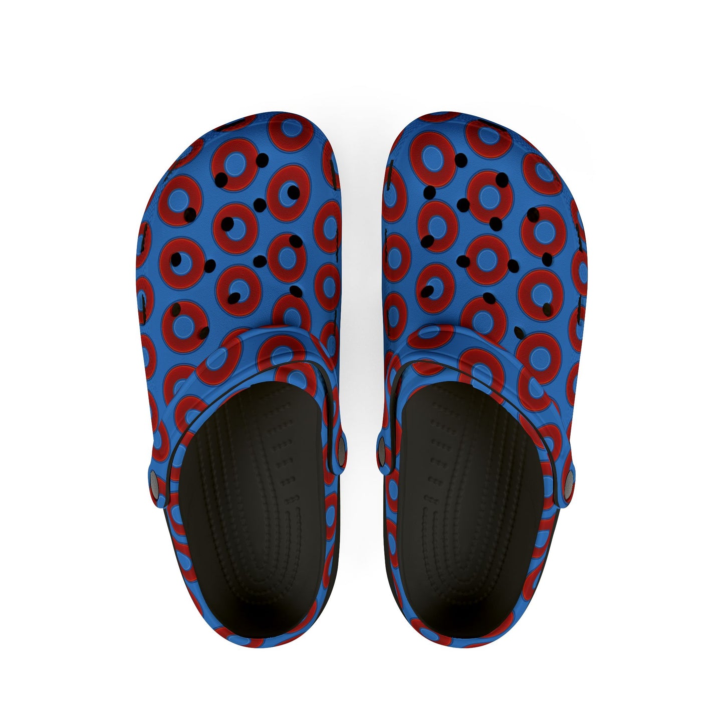 Spatchcocks - donut slip-on shoes - vivid red donuts w/light royal blue background [unisex]