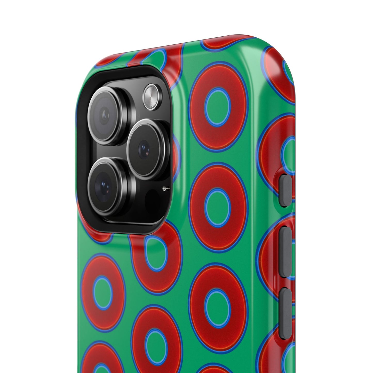 Impact-Resistant Lumpy Donut Case - red vivid donut print w/jade green background