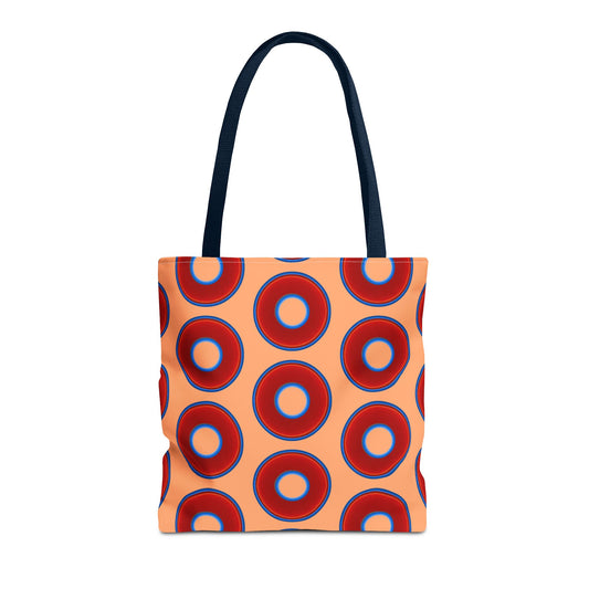 Lumpy Beach/Tote Bag - red vivid donuts w/peach background
