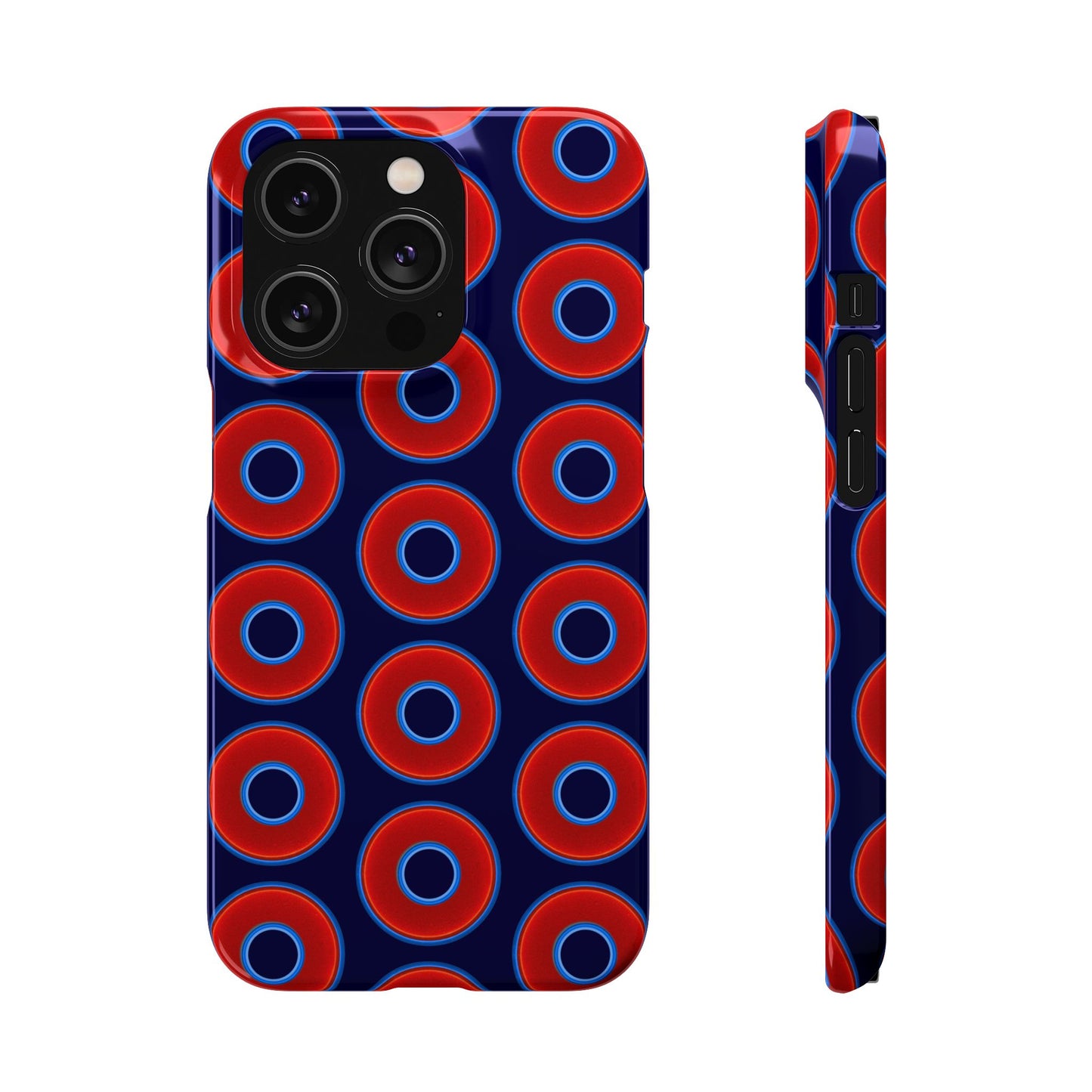 Lumpy Donut Snap Case - red vivid donut print w/midnight blue background
