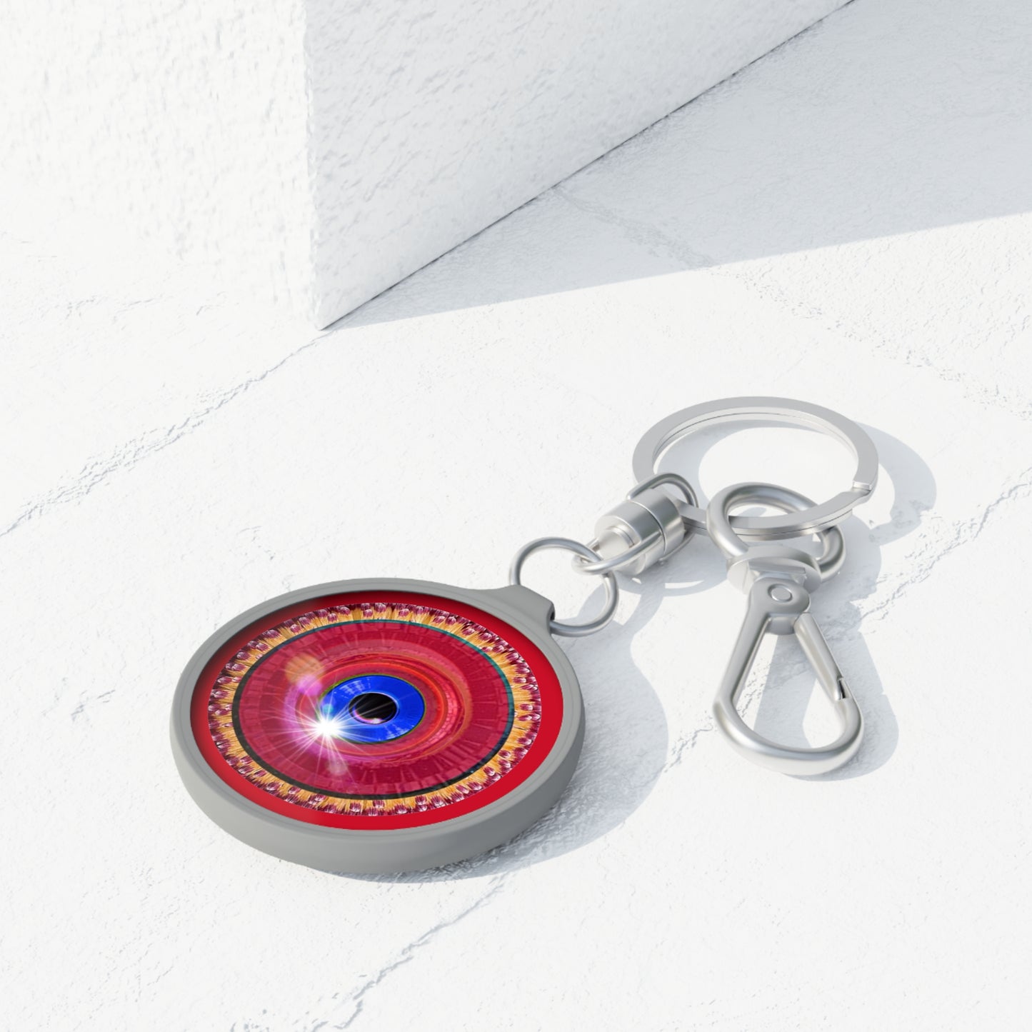 Lumpy Donut Keychain - "Smell the Donuts Outside on my Lawn" - series 1.0 - variant 4 - red donut