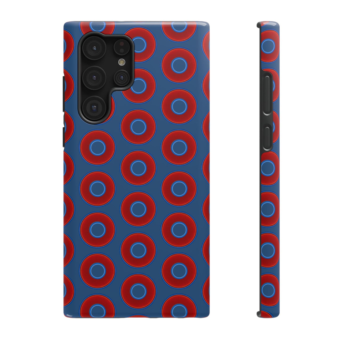 Impact-Resistant Lumpy Donut Case - red vivid donut print w/light navy blue background