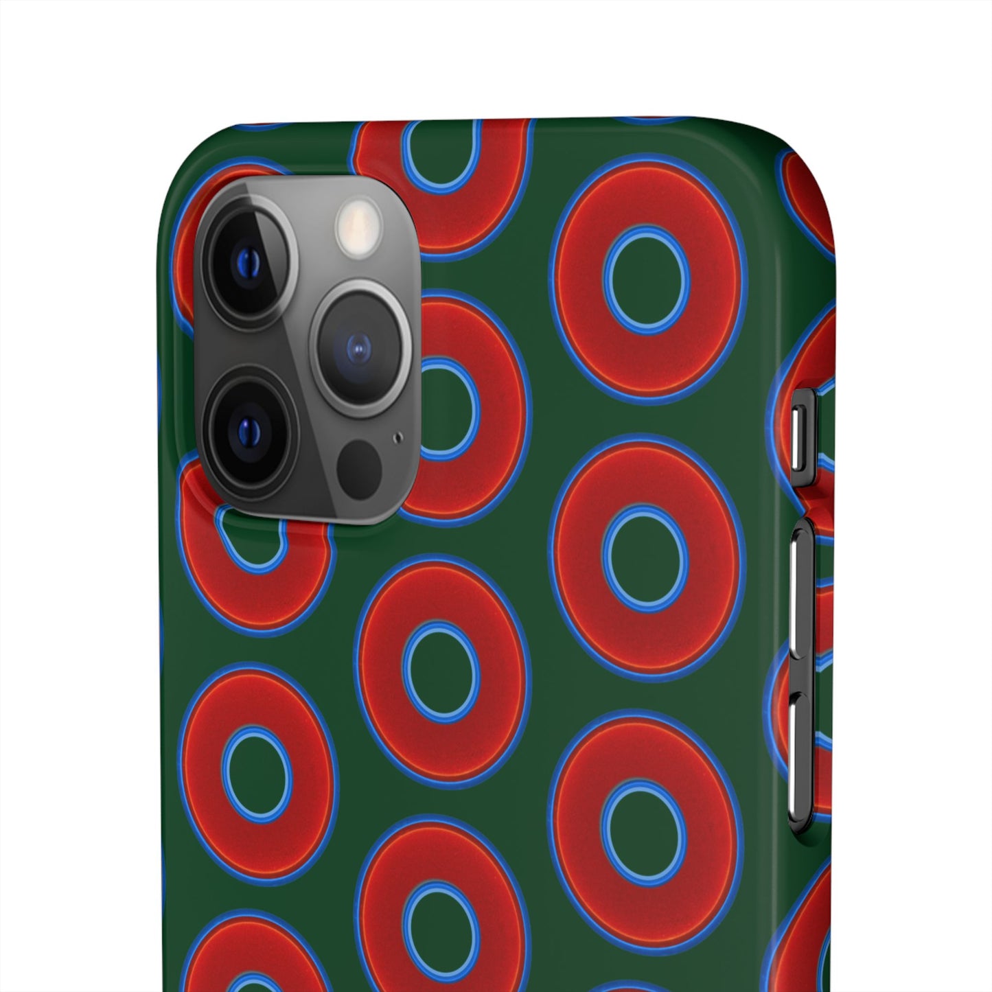 Lumpy Donut Snap Case - red vivid donut print w/deep pond green background