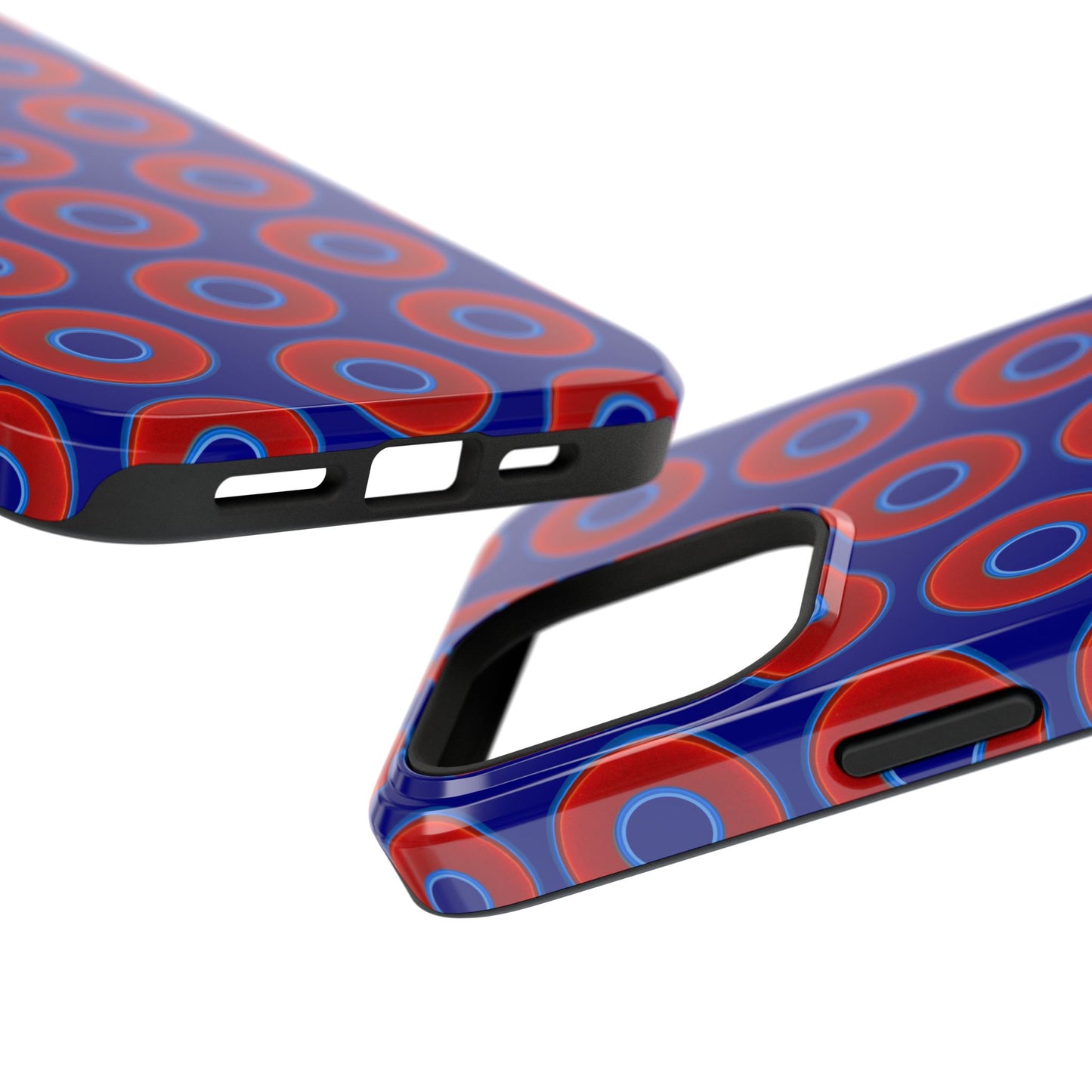 Impact-Resistant Lumpy Donut Case - red vivid donut print w/vivid navy background
