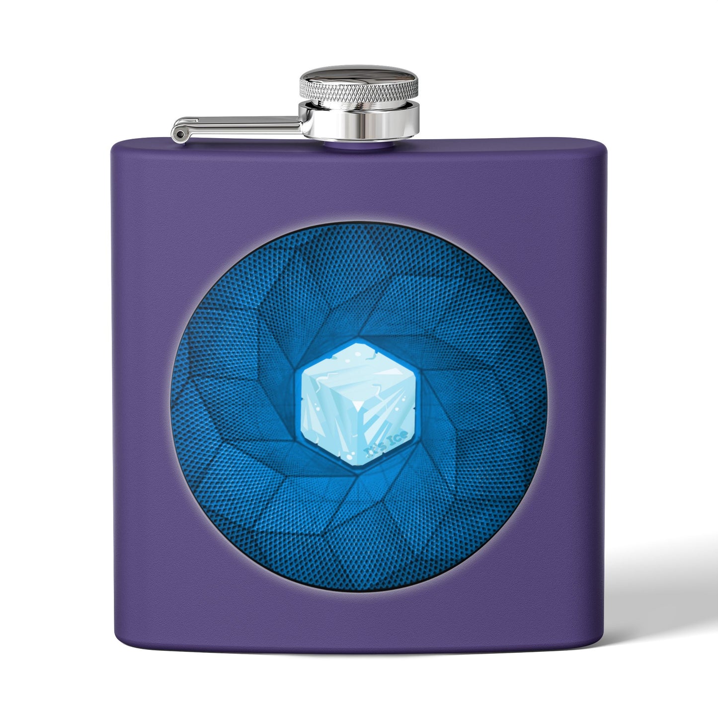 Lump's Donut Flask 6 oz -  "It's Ice... Cube's Donut Flask" - blue cubed donut - [*w/your choice of 6 backgrounds]