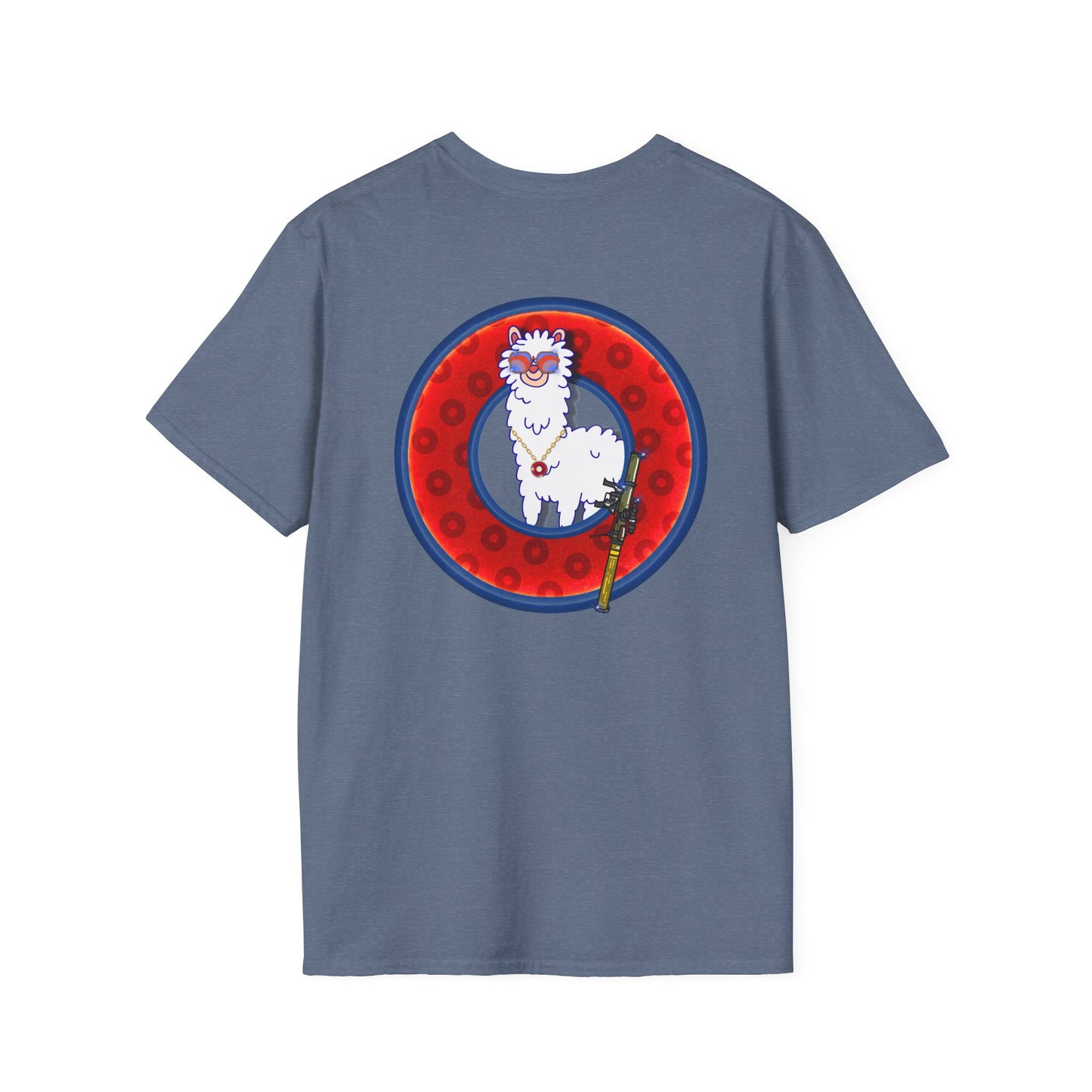 Classic Donut Tee - Unisex Soft-Style - "Medium Paced Llama Donut" - red/blue widemouthed paradox donut