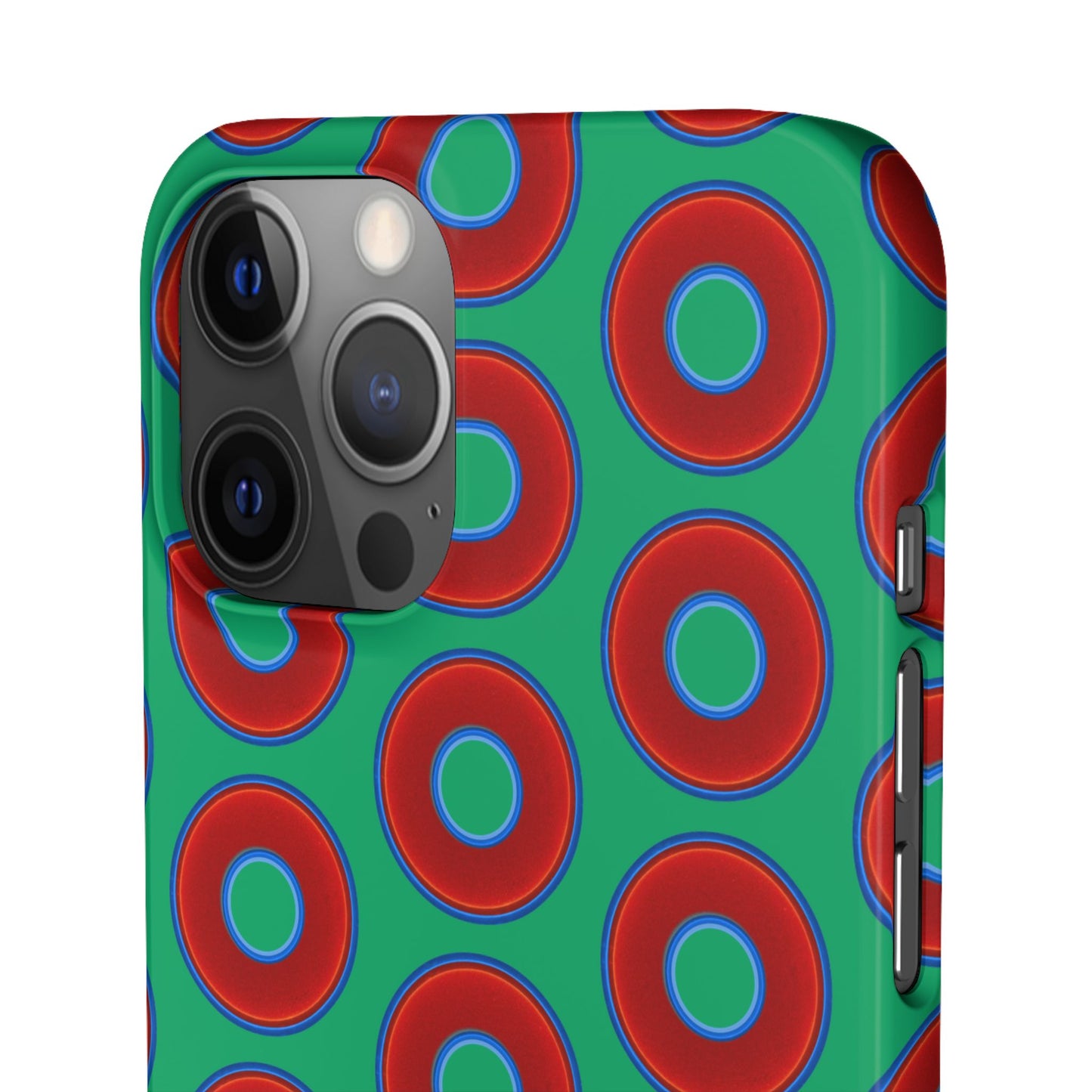 Lumpy Donut Snap Case - red vivid donut print w/jade green background
