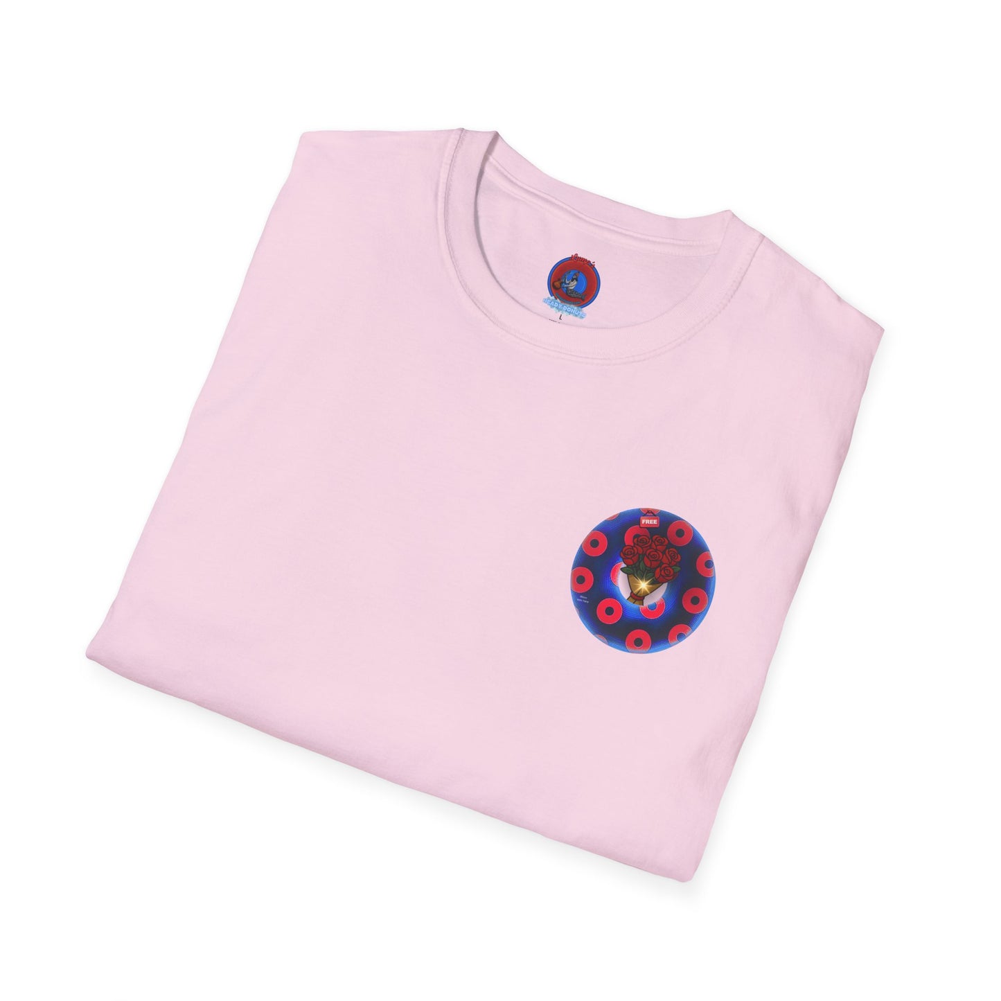 Classic Donut Tee - Unisex Soft-Style - "Donuts of Phreedom" - red/blue paradoxical blimpy donut