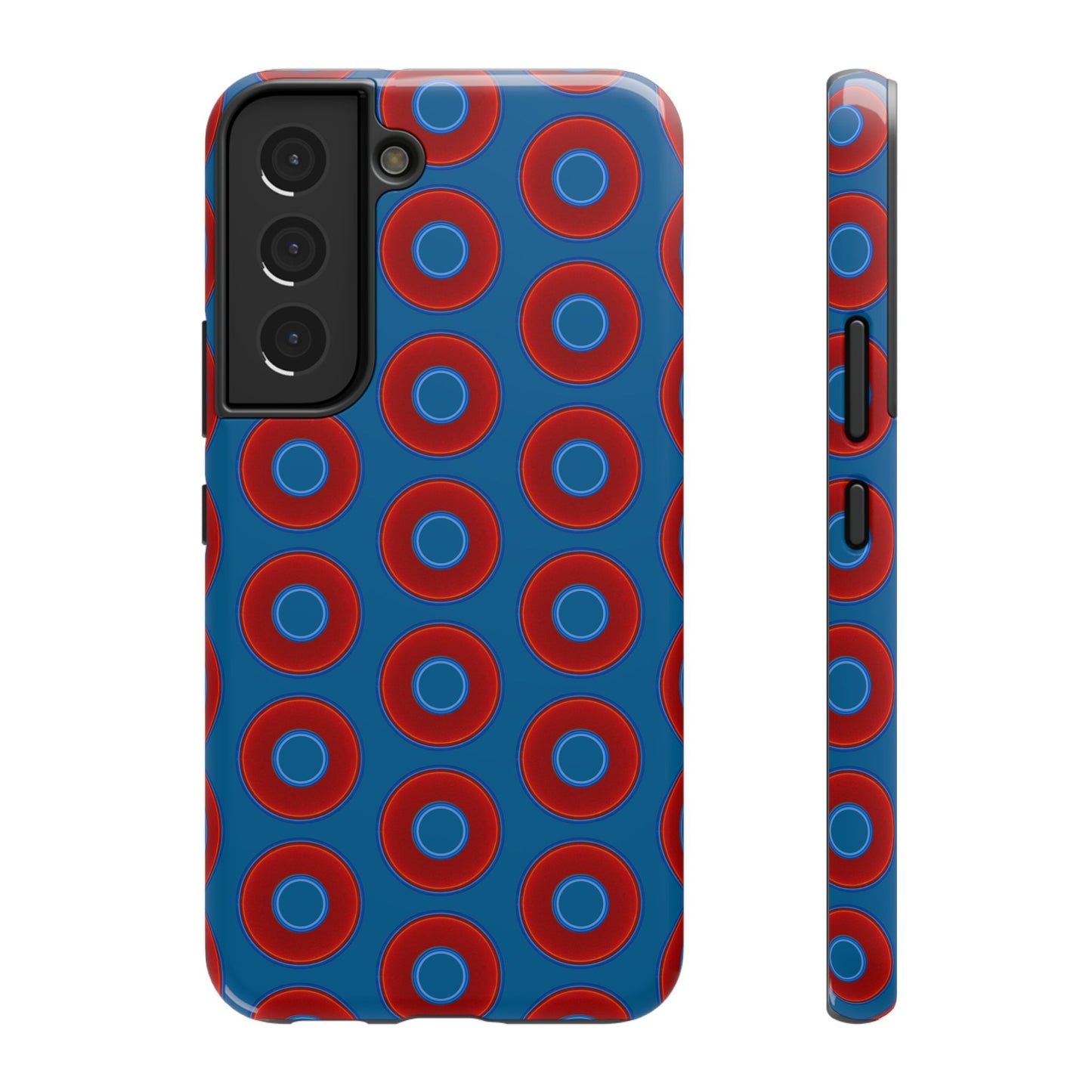 Impact-Resistant Lumpy Donut Case - red vivid donut print w/wavy navy background