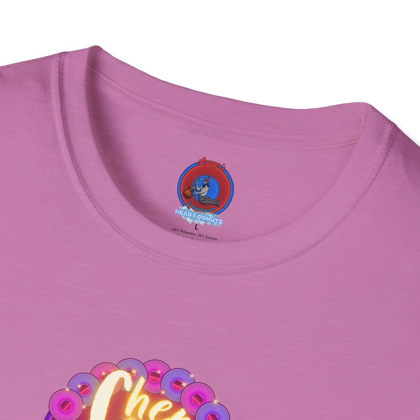 Classic Donut Tee - Unisex Soft-Style - "Chering is Caring Donut' - vivid magenta/purple donut