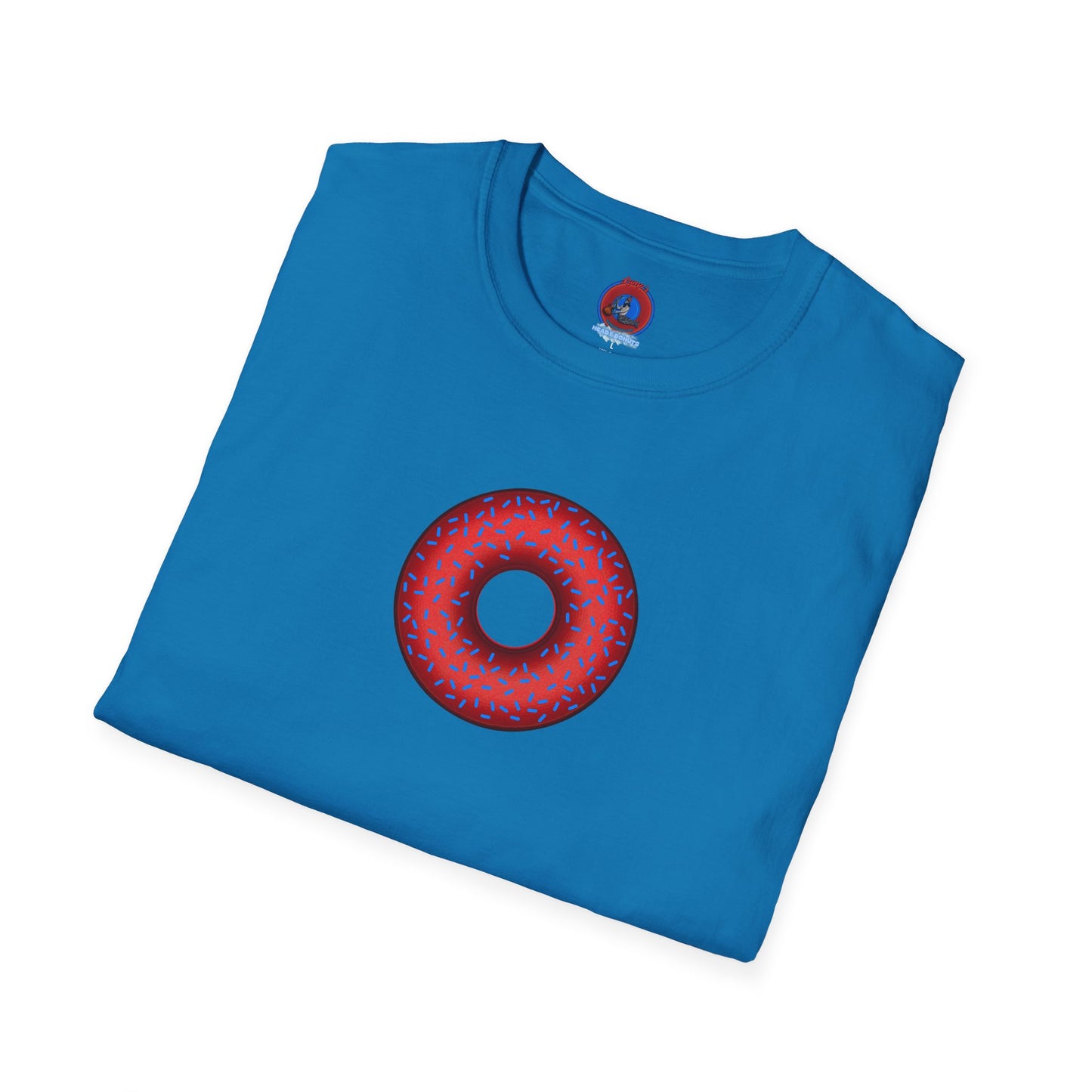 Classic Donut Tee - Unisex Soft-Style - "Plain Plump Donut w/" - plump red donut w/blue sprinkles