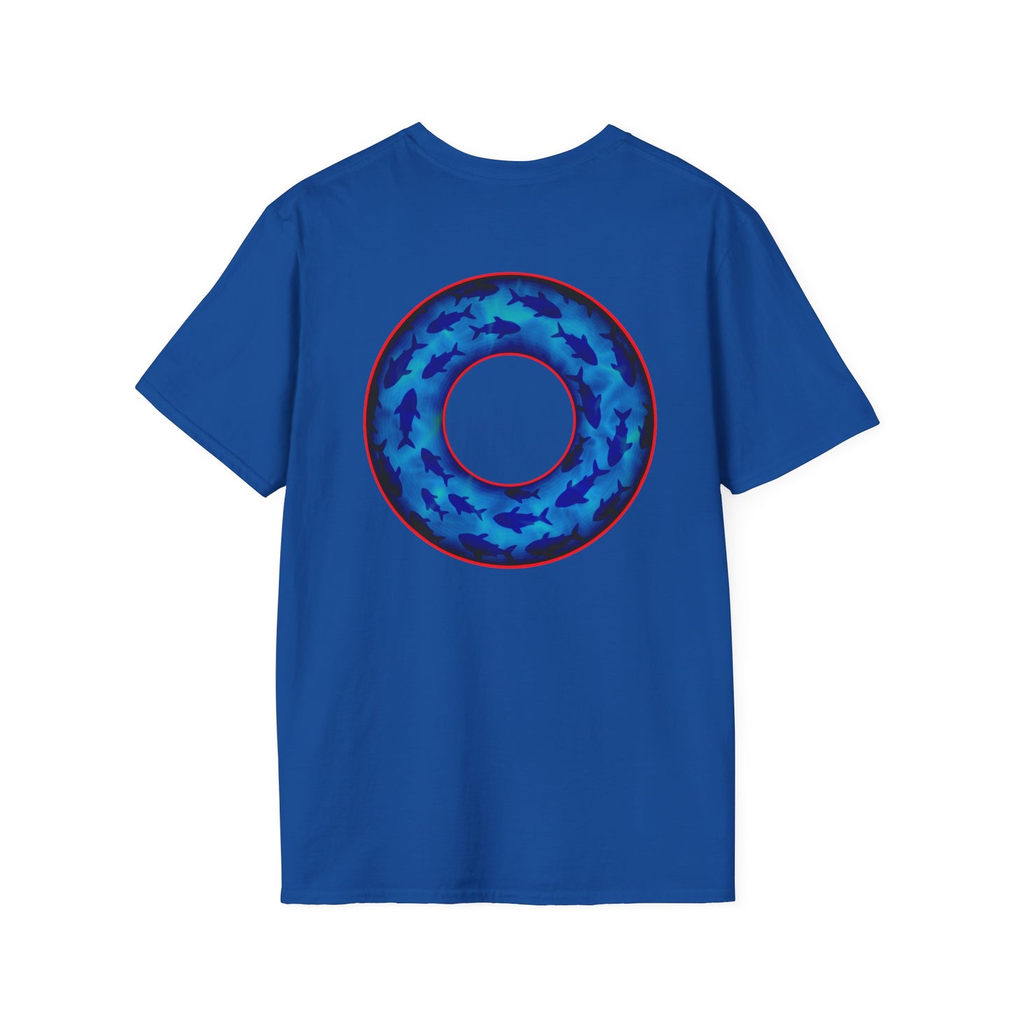 Classic Donut Tee - Unisex Soft-Style - "Skoolie of Phishies" - vivid sea donut - w/darker blue water - variant 2