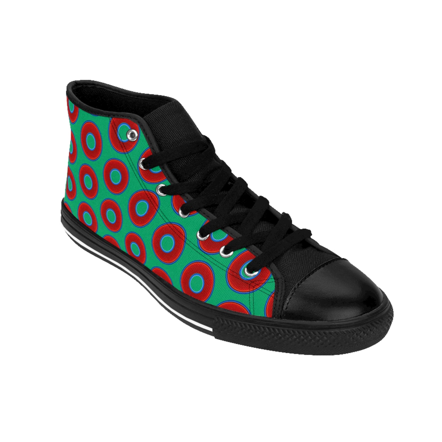 Men's Cushiony Convectors - High Tops - red vivid donuts w/jade green background